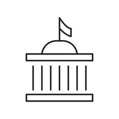 Minimal line icon of government building with flag, representing law, politics, institution, and public administration. Perfect for civic, legal, and official organization design projects.
