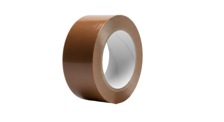 Roll of brown adhesive tape on white background, office supplies, package sealing, close-up