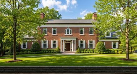 Luxury brick house real estate architecture home design lawn garden beautiful property residential facade