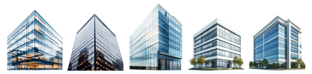 Modern Office Building Facades in Urban Landscape with Glass Structures Isolated Transparent Background