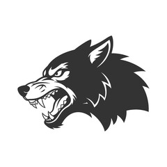Vector illustration of a snarling wolf face, symbol of strength and aggression. Great for sports logo, tattoo, or design element.