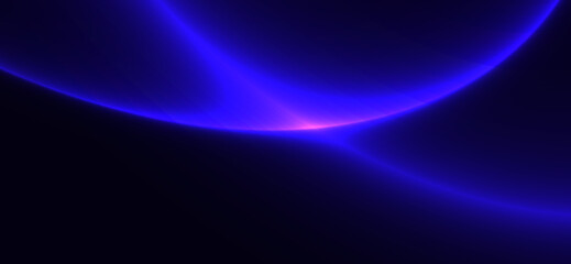 Soft glowing curves of light blue illuminate the dark indigo backdrop, creating an abstract and futuristic scene with a hint of radiant magenta, showcasing flowing lines