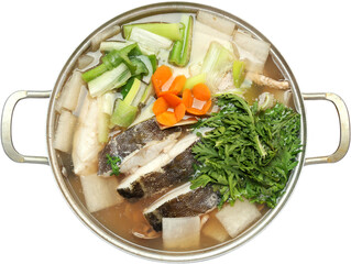 Korean Seafood Hot Pot Jeongol with Fish and Vegetables