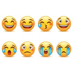 Obraz premium Set of realistic emoji isolated on white background with different emotions