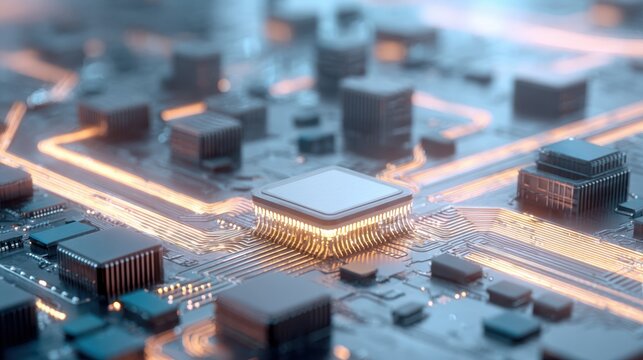 Premium Quantum Computing Technology Circuit Board with Glowing Data Streams for Modern Tech Marketing and Advanced Innovation Campaigns