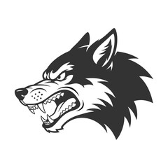 Angry wolf head silhouette vector illustration showing sharp teeth and fierce expression. Perfect for mascot, tattoo, logo, or emblem design.