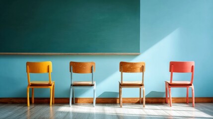 Modern Educational Classroom Setting with Natural Light and Chalkboard Authentic Learning Environment for Early Childhood Development Marketing and Editorial Use