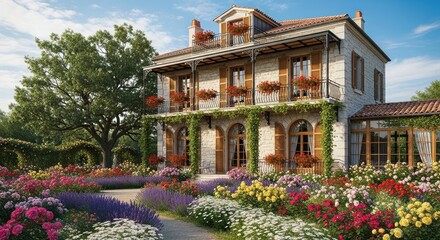 Beautiful house home architecture design garden flowers landscape building exterior residential property