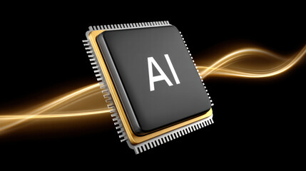 Smart chip floating in data cloud with glowing lines and futuristic technology concept