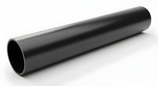 Black PVC pipe section, dark plastic tube, industrial construction material, plumbing component isolated PNG with Transparent Background