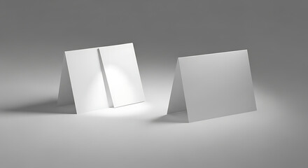 Fototapeta premium Two blank white table tents on a gray background, ready for custom design