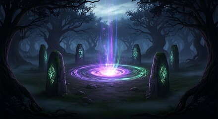 Mystical Stone Circle with a Glowing Magic Portal.