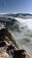 Premium Space Tourism Landscape of Lunar Volcanic Valley with Rugged Cliffs and Extraterrestrial Sky for Modern Science and Adventure Marketing