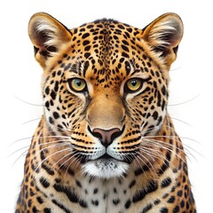 Obraz premium Leopard with Green Eyes on White Background big cat