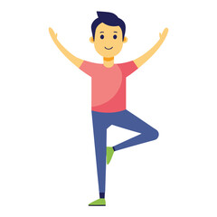 Fototapeta premium Casual male performing the challenging yoga tree pose (Vrksasana), symbolizing balance, focus, and inner strength on a pure white background.