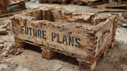 A crushed crate labeled "future plans" illustrates strategy documents ignored until the window of opportunity has closed completely.