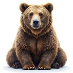 Fototapeta premium Brown bear sitting facing forward on white background