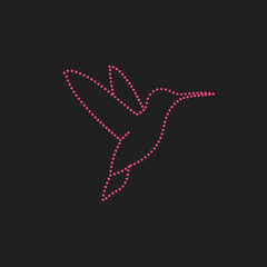 Minimalist Neon Outline of a Hummingbird in Flight on Dark