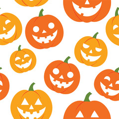 Seamless Glowing Jack-O’-Lantern Faces Halloween Pattern Design