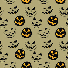 Seamless Glowing Jack-O’-Lantern Faces Halloween Pattern Design