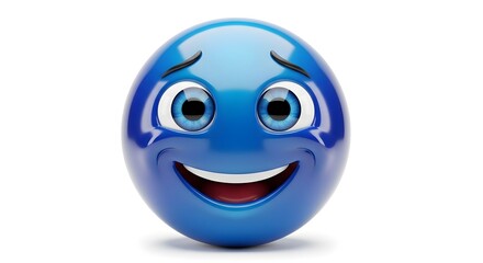 Fototapeta premium Blue smiley face with a happy expression isolated on white background