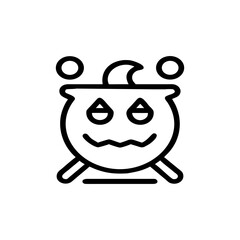 Simple halloween witch cauldron icon with spooky face