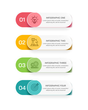 Vertical 4 Steps Infographic Design With Glassmorphism Template. Business Strategy and Goal Planning Presentation. Vector illustration.