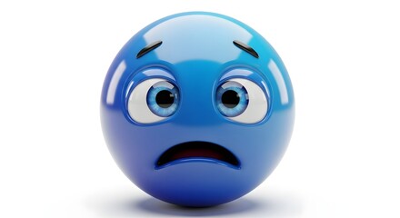 Fototapeta premium Sad blue emoji isolated on white background expressing feelings of sadness and despair