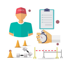 Sport Coaching Illustration with Teal Shirt Red Cap and Stopwatch Isolated on White Training Clip Art Coaching Equipment and Athletic Training Elements