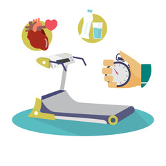 Treadmill Health Illustration with Heart Stopwatch and Water Bottle Isolated