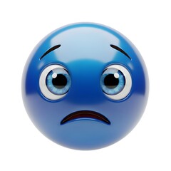 Fototapeta premium Blue emoji with a worried expression isolated on white background