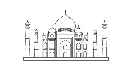 Iconic taj mahal architectural landmark majestic mausoleum monument symbol of love agra india outline drawing isolated on white background