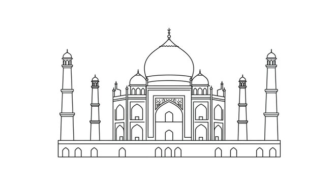 Iconic taj mahal architecture outline monument landmark agra india historic building famous landmark mughal architecture isolated on white background