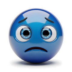 Fototapeta premium Blue smiley face with a sad expression isolated on white background, looking worried