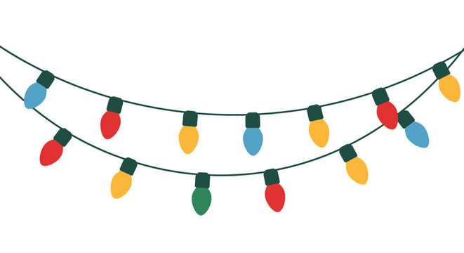 Festive string of colorful christmas lights garland twinkling holiday decorations bright illuminating festive season celebrations isolated on white background
