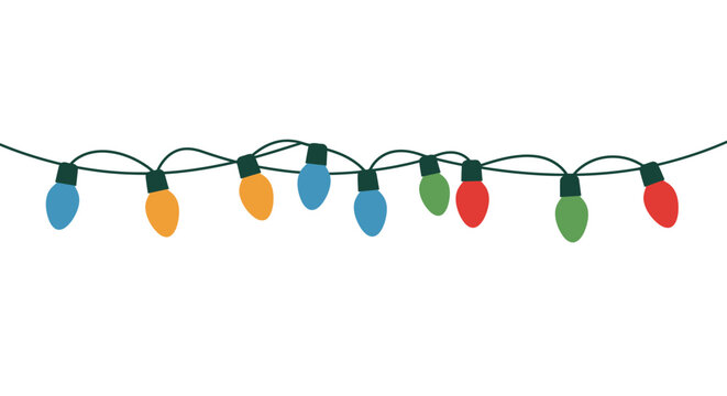 Vibrant string of colorful christmas lights illuminated against a clean celebrating festive holiday illumination isolated on white background