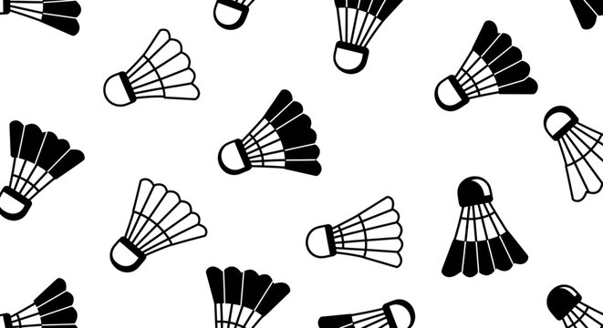 Doodle badminton shuttlecock pattern seamless repeating sports motif hand-drawn style for athletic design and game themes isolated on white background