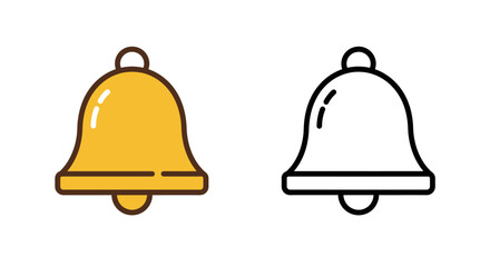 Two bell icons one colored and outlined representing notification alert symbols for digital interfaces and applications symbolizing communication and alerts isolated on white background