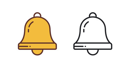 Golden bell icon and outline notification alert symbol set for digital interfaces user interface elements and communication apps isolated on white background