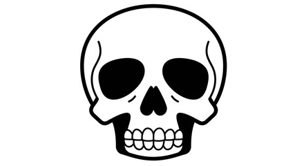 Simple hand drawn human skull frontal view iconic symbol of mortality danger and halloween festive scare element for design isolated on white background