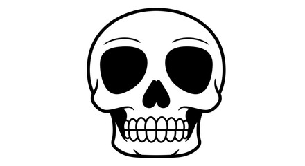 Classic cartoon skull design with open mouth and detailed teeth for halloween or horror themes simple outline graphic isolated on white background