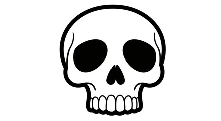Simple hand drawn skull icon with black eye sockets and teeth isolated on white for graphic design and halloween themed projects isolated on white background