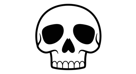 Hand-drawn style outline skull with black eye sockets and grinning teeth a simple monochromatic graphic element for design concepts isolated on white background