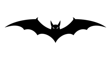 Silhouette of a black bat with spread wings and glowing eyes in a frontal view perfect for halloween and spooky themes isolated on white background