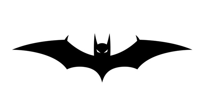 Iconic dark knight batman symbol silhouette emblem symbol of justice vigilante hero dark shadowed creature of the night gotham city protector isolated on white background