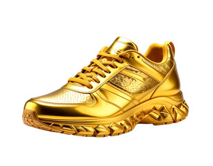 Lconic Golden Running Shoe with Metallic Finish – PNG Isolated