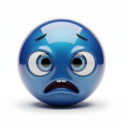 Fototapeta premium Sad blue emoji with wide eyes isolated on white background conveys disappointment