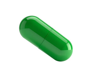 Shiny Green Pharmaceutical Capsule in Mid Air – Cutout