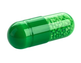Modern Medical Green Capsule Pill Floating Cleanly – PNG