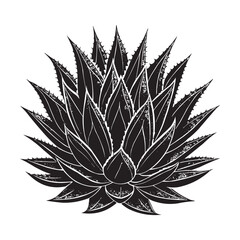 Black and White Agave Plant Vector Illustration – Decorative Succulent Design